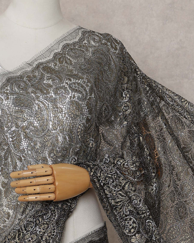 Charcoal Grey French Chantilly Lace Saree