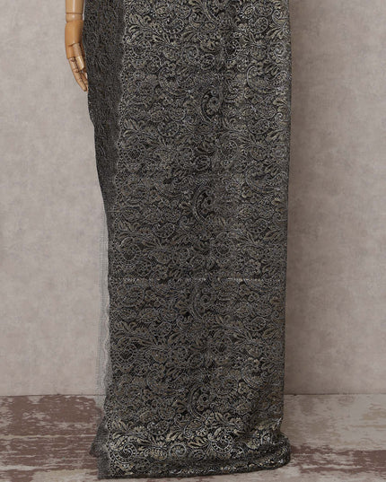 Charcoal Grey French Chantilly Lace Saree