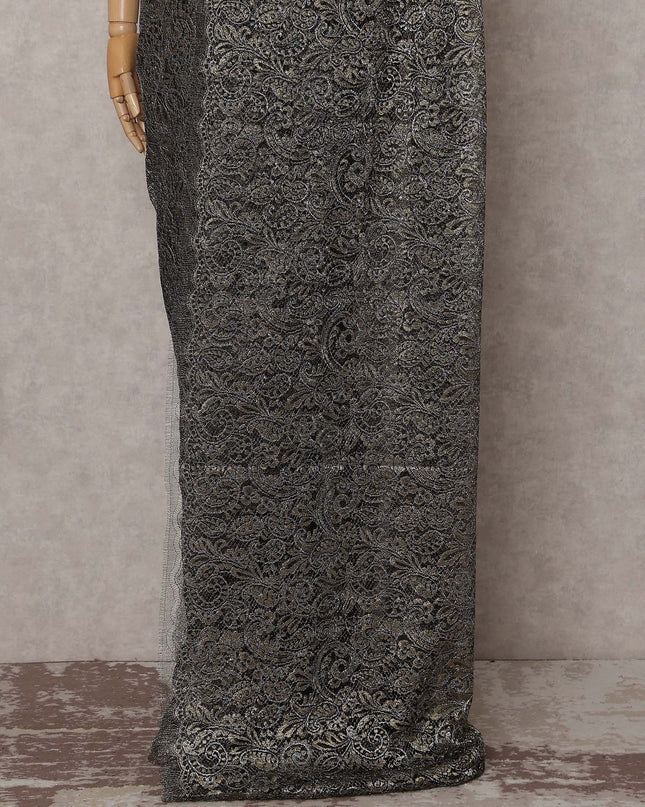 Charcoal Grey French Chantilly Lace Saree