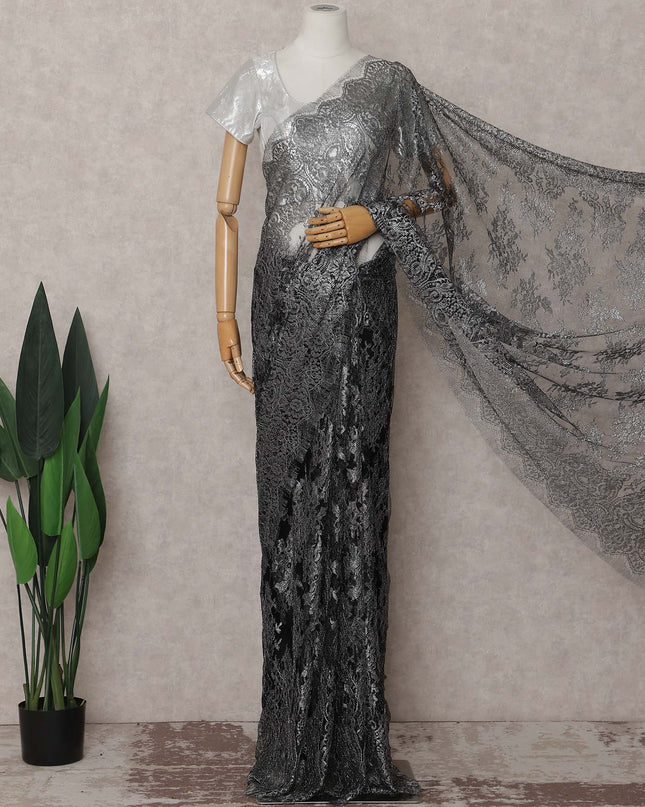 Gunmetal Grey French Chantilly Lace Saree
