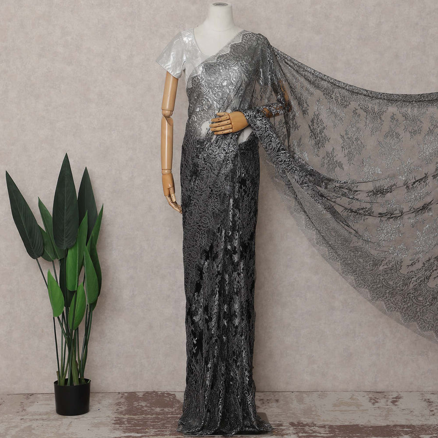 Gunmetal Grey French Chantilly Lace Saree