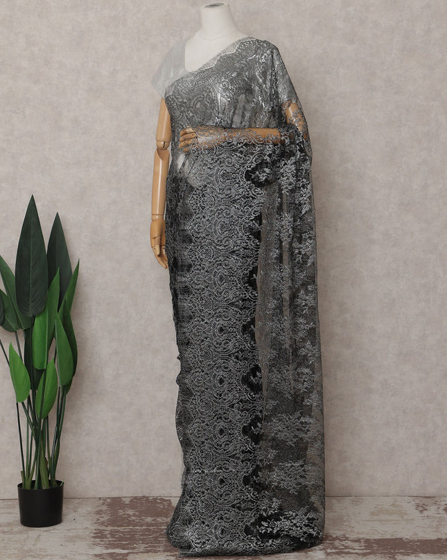 Gunmetal Grey French Chantilly Lace Saree