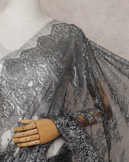 Gunmetal Grey French Chantilly Lace Saree