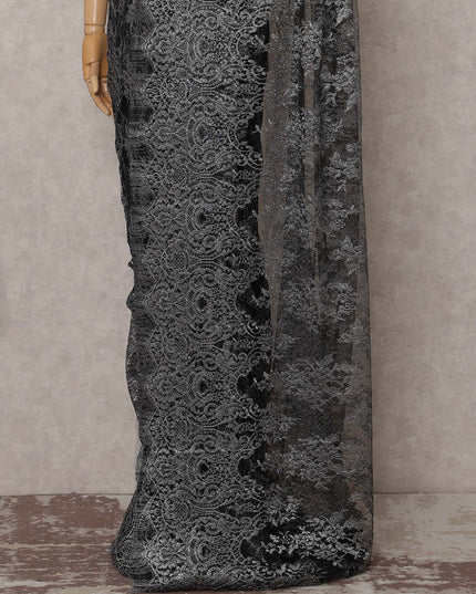 Gunmetal Grey French Chantilly Lace Saree