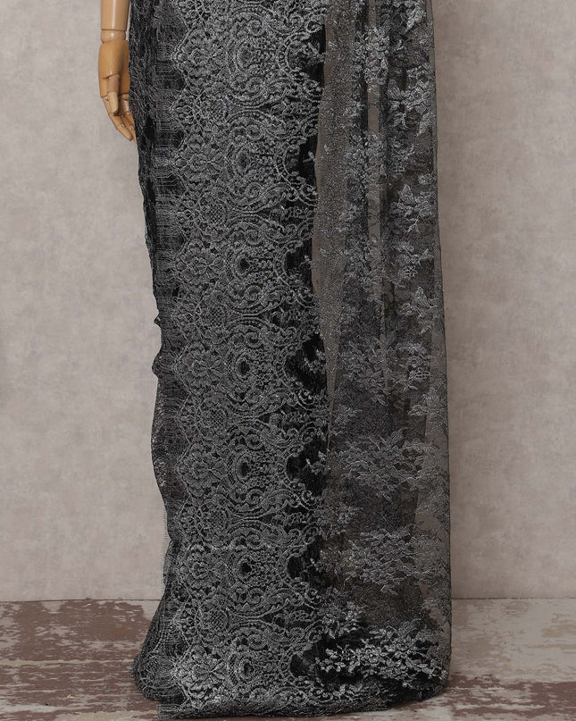 Gunmetal Grey French Chantilly Lace Saree