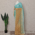 Aqua Teal to Gold Ombre French Chantilly Lace Saree