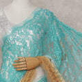 Aqua Teal to Gold Ombre French Chantilly Lace Saree