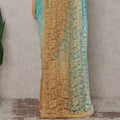 Aqua Teal to Gold Ombre French Chantilly Lace Saree