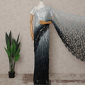 Silver Grey and Black Premium French Ombre Chantilly Lace Saree with Stone Work – 5.5 Meters Length, 110 Cms Width, Crafted in France-D26107