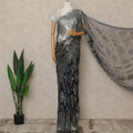 Black Silver Premium French Metallic Chantilly Lace Saree with Stone Work, 5.5 Mtrs Length, 110 Cms Width, Made in France-D27128 Regal Fabrics