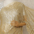 Antique Gold Premium French Metallic Chantilly Lace Saree with Stone Work, 5.5 Mtrs Length, 110 Cms Width, Made in France-D27129
