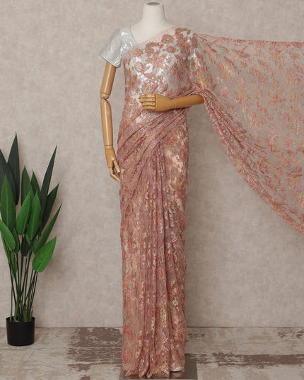 Rose Gold Premium French Metallic Chantilly Lace Saree – 5.5 Meters Length, 110 Cms Width, Crafted in France-D26116
