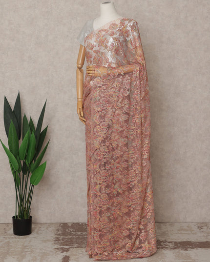 Rose Gold Premium French Metallic Chantilly Lace Saree – 5.5 Meters Length, 110 Cms Width, Crafted in France-D26116