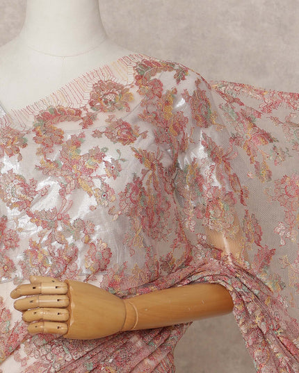 Rose Gold Premium French Metallic Chantilly Lace Saree – 5.5 Meters Length, 110 Cms Width, Crafted in France-D26116