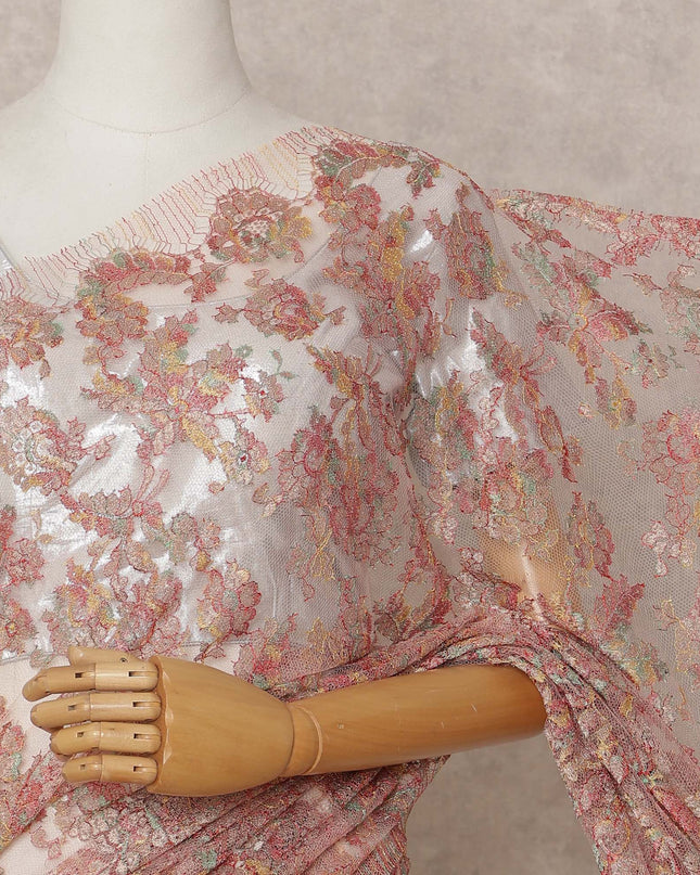 Rose Gold Premium French Metallic Chantilly Lace Saree – 5.5 Meters Length, 110 Cms Width, Crafted in France-D26116