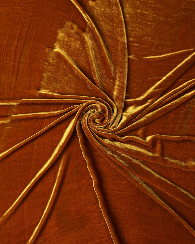 Amber Gold Premium Silk Blended Velvet Fabric with Rich Lustrous Sheen and Smooth Draping Texture, 140 Cms Width, Made in China-D25902