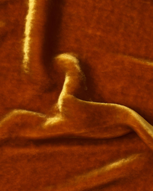 Amber Gold Premium Silk Blended Velvet Fabric with Rich Lustrous Sheen and Smooth Draping Texture, 140 Cms Width, Made in China-D25902