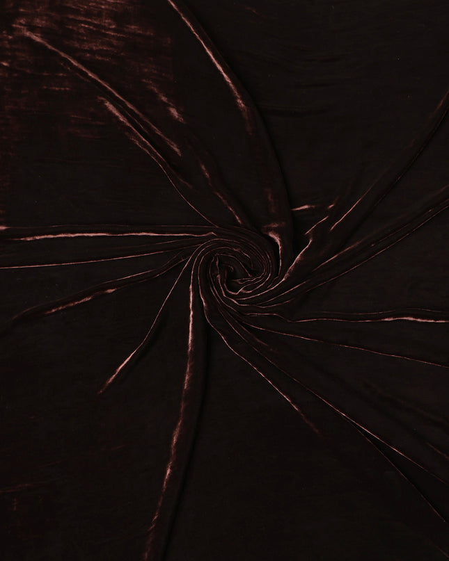 Chocolate Brown Premium Silk Blended Velvet Fabric with Rich Gloss and Soft Luxurious Texture, 140 Cms Width, Made in China-D25910