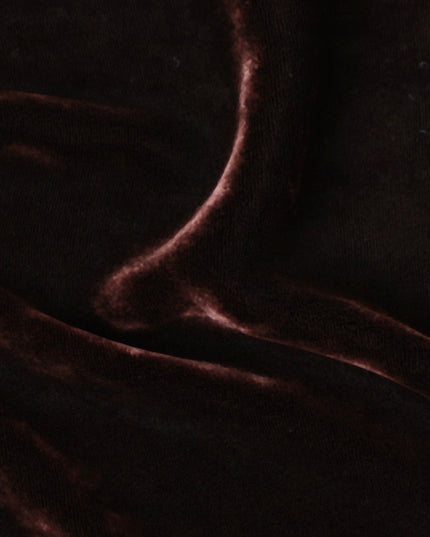 Chocolate Brown Premium Silk Blended Velvet Fabric with Rich Gloss and Soft Luxurious Texture, 140 Cms Width, Made in China-D25910