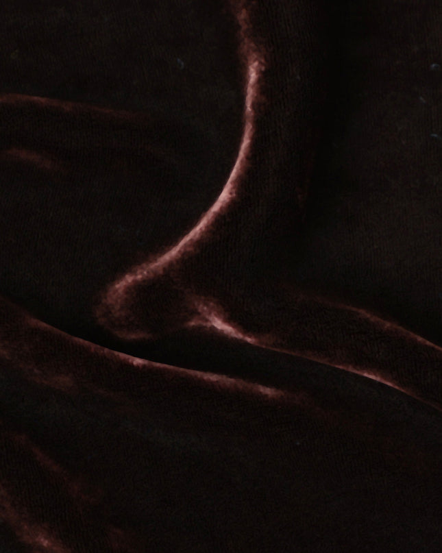 Chocolate Brown Premium Silk Blended Velvet Fabric with Rich Gloss and Soft Luxurious Texture, 140 Cms Width, Made in China-D25910