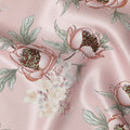 Baby Pink Floral Allover Printed Premium Pure Silk Satin Fabric, 110 Cms, China-D27074
