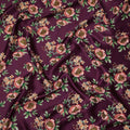 Wine Floral Allover Printed Premium Pure Silk Satin Fabric, 110 Cms, China-D27071