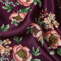 Wine Floral Allover Printed Premium Pure Silk Satin Fabric, 110 Cms, China-D27071