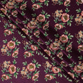 Wine Floral Allover Printed Premium Pure Silk Satin Fabric, 110 Cms, China-D27071