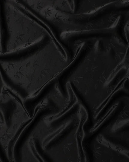Black Self-Textured Silk Crepe Fabric with Subtle Leaf Motifs and Smooth Lustrous Finish, 110 Cms Width, Made in China-D25887