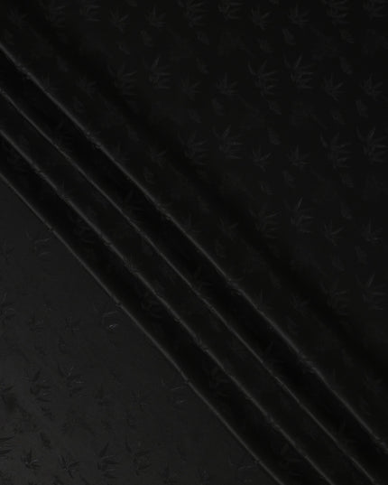 Black Self-Textured Silk Crepe Fabric with Subtle Leaf Motifs and Smooth Lustrous Finish, 110 Cms Width, Made in China-D25887