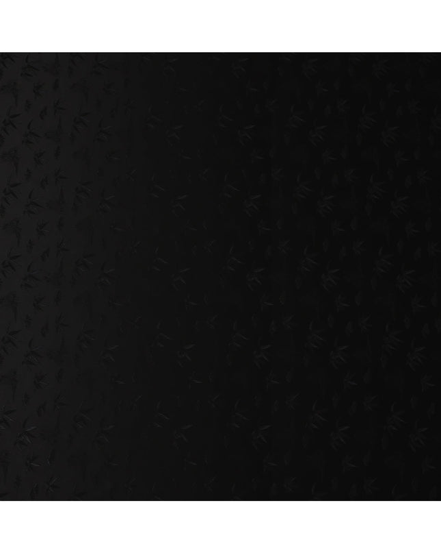 Black Self-Textured Silk Crepe Fabric with Subtle Leaf Motifs and Smooth Lustrous Finish, 110 Cms Width, Made in China-D25887