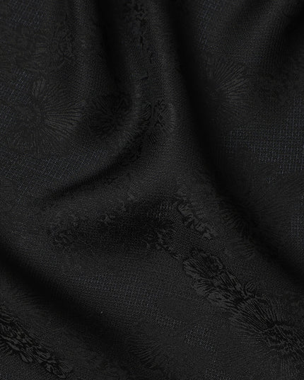 Black Self-Textured Jacquard Silk Crepe Fabric with Subtle Floral Weave and Smooth Lustrous Finish, 110 Cms Width, Made in China-D25889