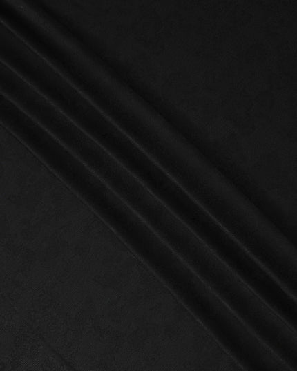 Black Self-Textured Jacquard Silk Crepe Fabric with Subtle Floral Weave and Smooth Lustrous Finish, 110 Cms Width, Made in China-D25889