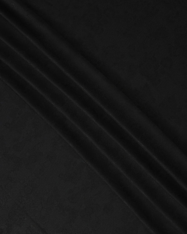 Black Self-Textured Jacquard Silk Crepe Fabric with Subtle Floral Weave and Smooth Lustrous Finish, 110 Cms Width, Made in China-D25889