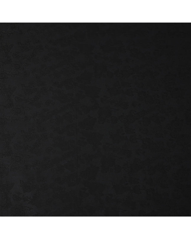 Black Self-Textured Jacquard Silk Crepe Fabric with Subtle Floral Weave and Smooth Lustrous Finish, 110 Cms Width, Made in China-D25889