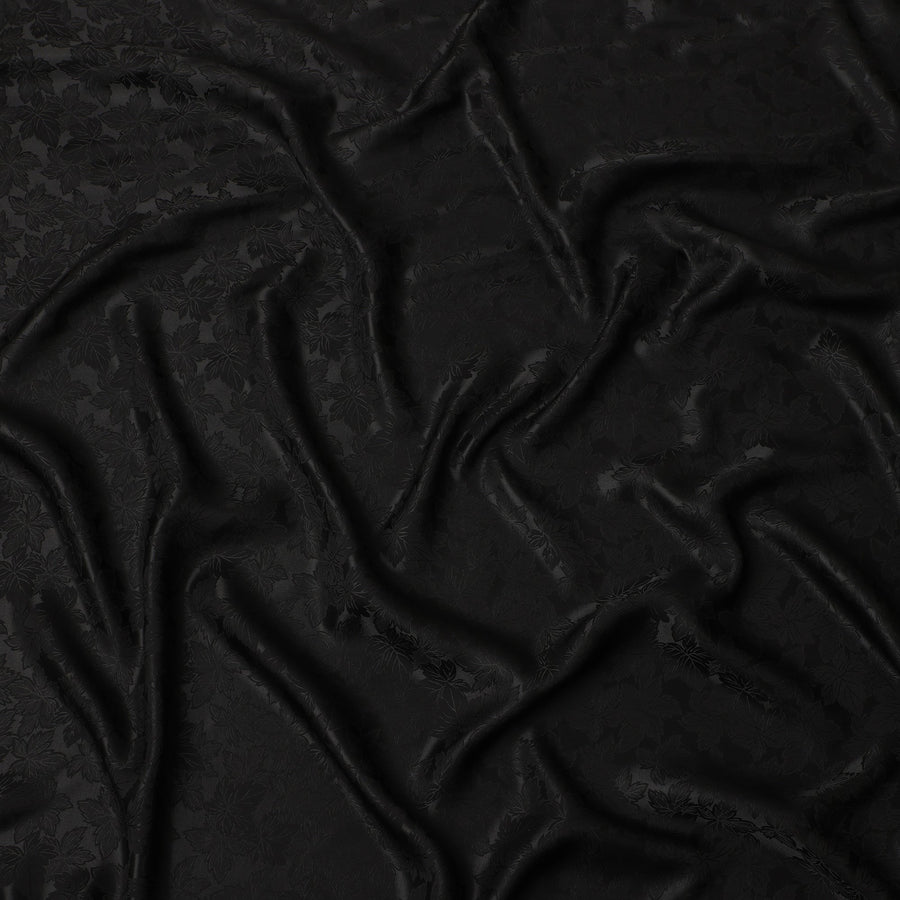 Black Self-Embossed Floral Silk Crepe Fabric with Subtle Gloss Finish and Elegant Textured Weave, 110 Cms Width, Made in China-D25888