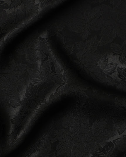 Black Self-Embossed Floral Silk Crepe Fabric with Subtle Gloss Finish and Elegant Textured Weave, 110 Cms Width, Made in China-D25888