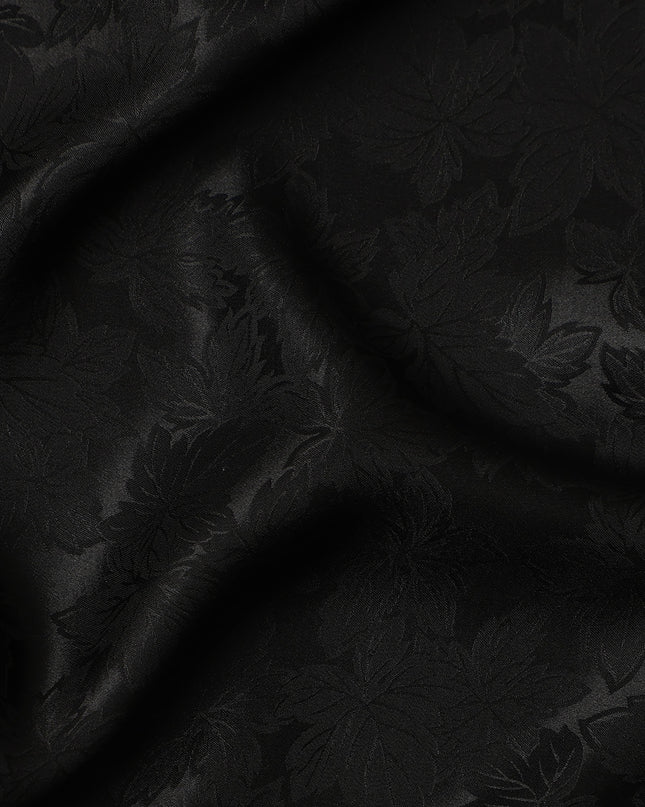 Black Self-Embossed Floral Silk Crepe Fabric with Subtle Gloss Finish and Elegant Textured Weave, 110 Cms Width, Made in China-D25888