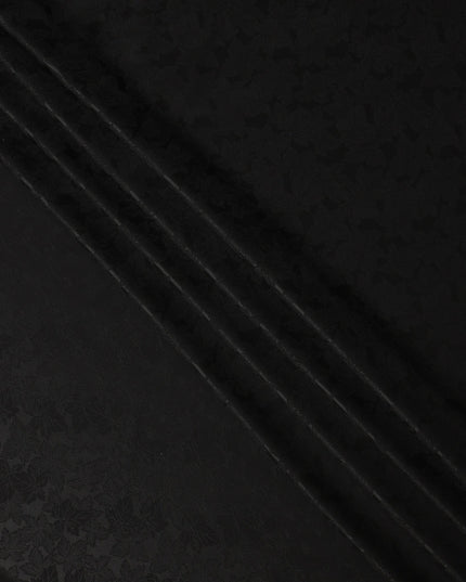 Black Self-Embossed Floral Silk Crepe Fabric with Subtle Gloss Finish and Elegant Textured Weave, 110 Cms Width, Made in China-D25888