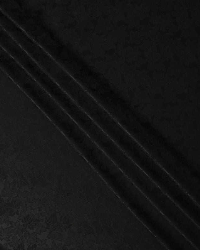 Black Self-Embossed Floral Silk Crepe Fabric with Subtle Gloss Finish and Elegant Textured Weave, 110 Cms Width, Made in China-D25888