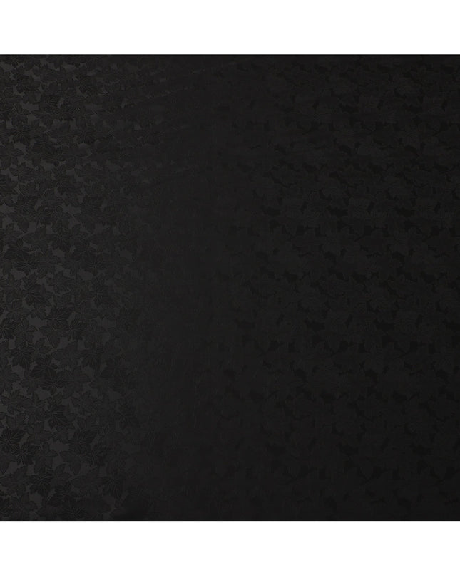 Black Self-Embossed Floral Silk Crepe Fabric with Subtle Gloss Finish and Elegant Textured Weave, 110 Cms Width, Made in China-D25888