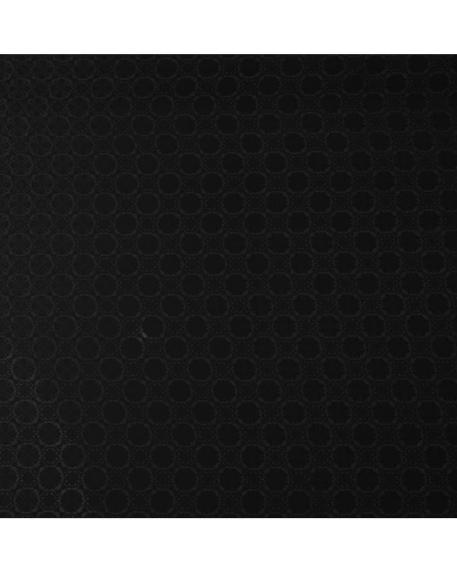 Jet Black Self-Textured Silk Crepe Fabric with Subtle Geometric Motifs and Smooth Glossy Finish, 110 Cms Width, Made in China-D25886