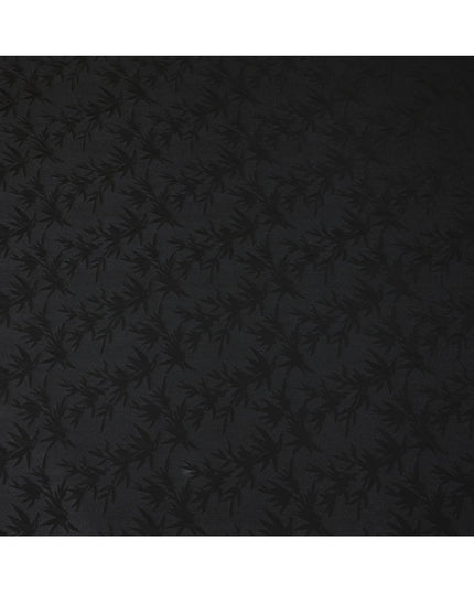 Black Self-Woven Leaf Pattern Silk Crepe Fabric with Subtle Matte Gloss Finish and Elegant Texture, 110 Cms Width, Made in China-D25890