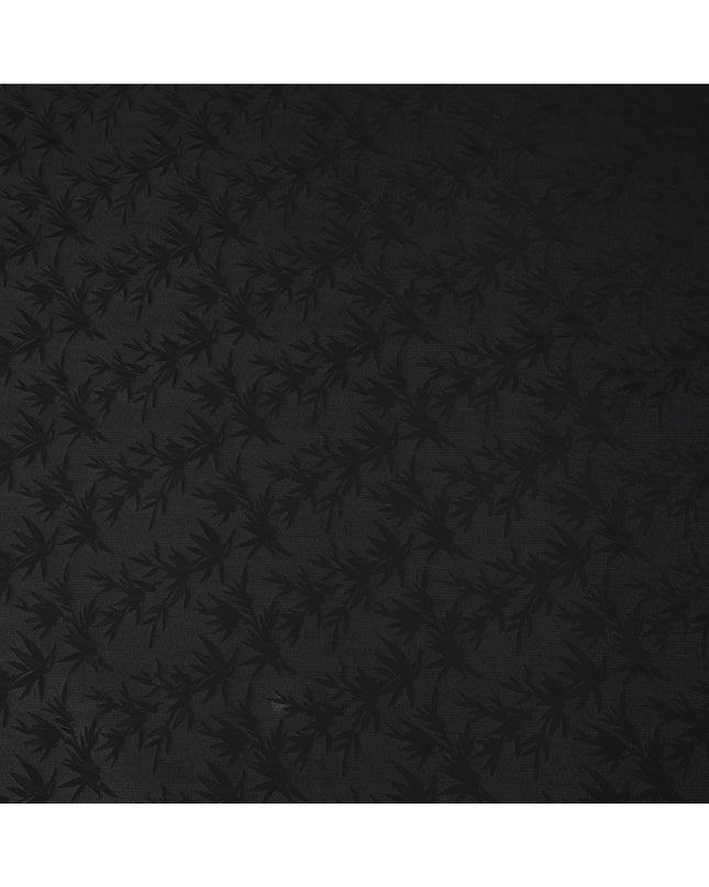 Black Self-Woven Leaf Pattern Silk Crepe Fabric with Subtle Matte Gloss Finish and Elegant Texture, 110 Cms Width, Made in China-D25890