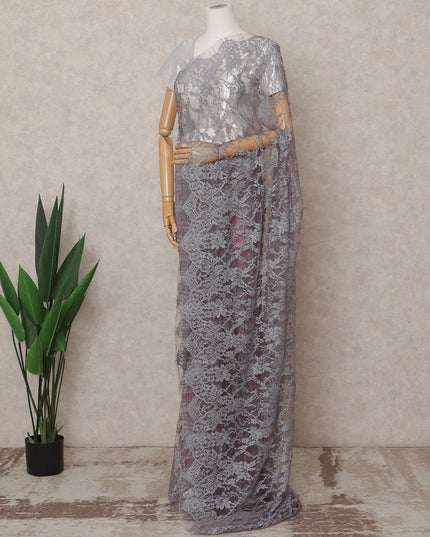 Grey Premium 2-Tone French Chantilly Lace Saree Fabric 5.5 Mtrs with 110 Cms Width – Imported from France-D25666
