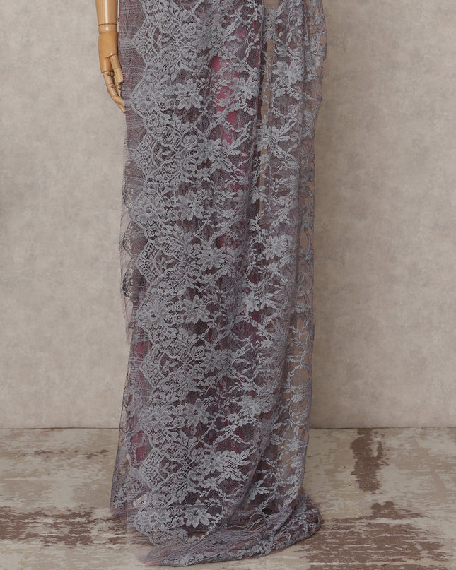 Grey Premium 2-Tone French Chantilly Lace Saree Fabric 5.5 Mtrs with 110 Cms Width – Imported from France-D25666