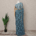 Steel Blue Premium 2-Tone French Chantilly Lace Saree Fabric 5.5 Mtrs with 110 Cms Width – Imported from France-D25653