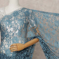 Steel Blue Premium 2-Tone French Chantilly Lace Saree Fabric 5.5 Mtrs with 110 Cms Width – Imported from France-D25653