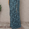 Steel Blue Premium 2-Tone French Chantilly Lace Saree Fabric 5.5 Mtrs with 110 Cms Width – Imported from France-D25653