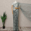 Dusty Green Premium French Chantilly Lace Saree Fabric 5.5 Mtrs with 110 Cms Width – Imported from France-D25647